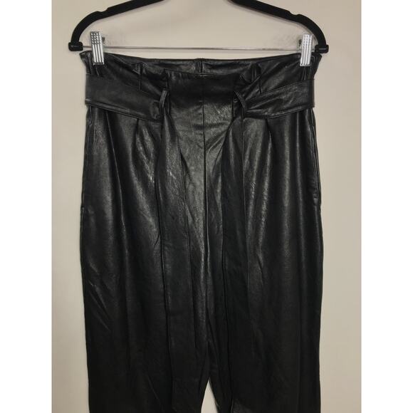 Commando Women's M Black Vegan Leather Pants Paperbag Tie Waist Goth Sleek - Picture 4 of 9